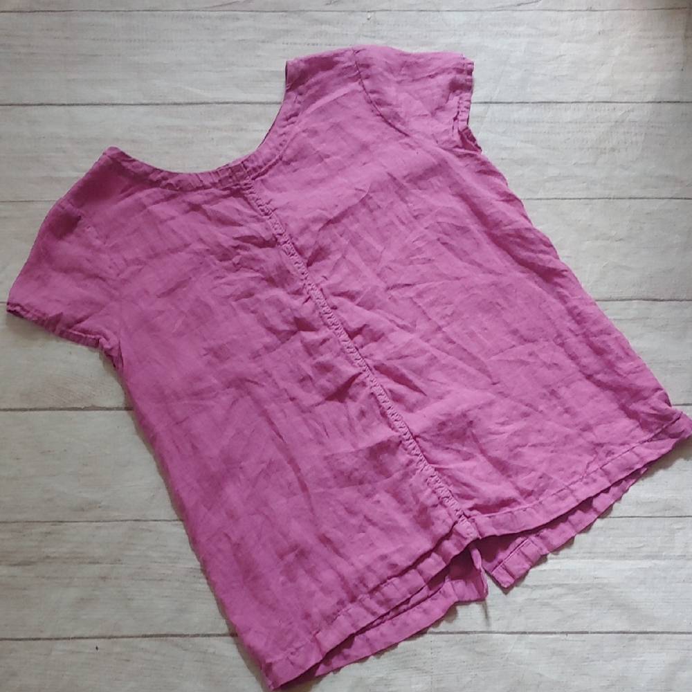 C&C California Pink Linen Lagenlook Blouse